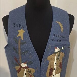 Handmade Grandma Blue Snowman ugly Christmas Vest with Embroidered Design